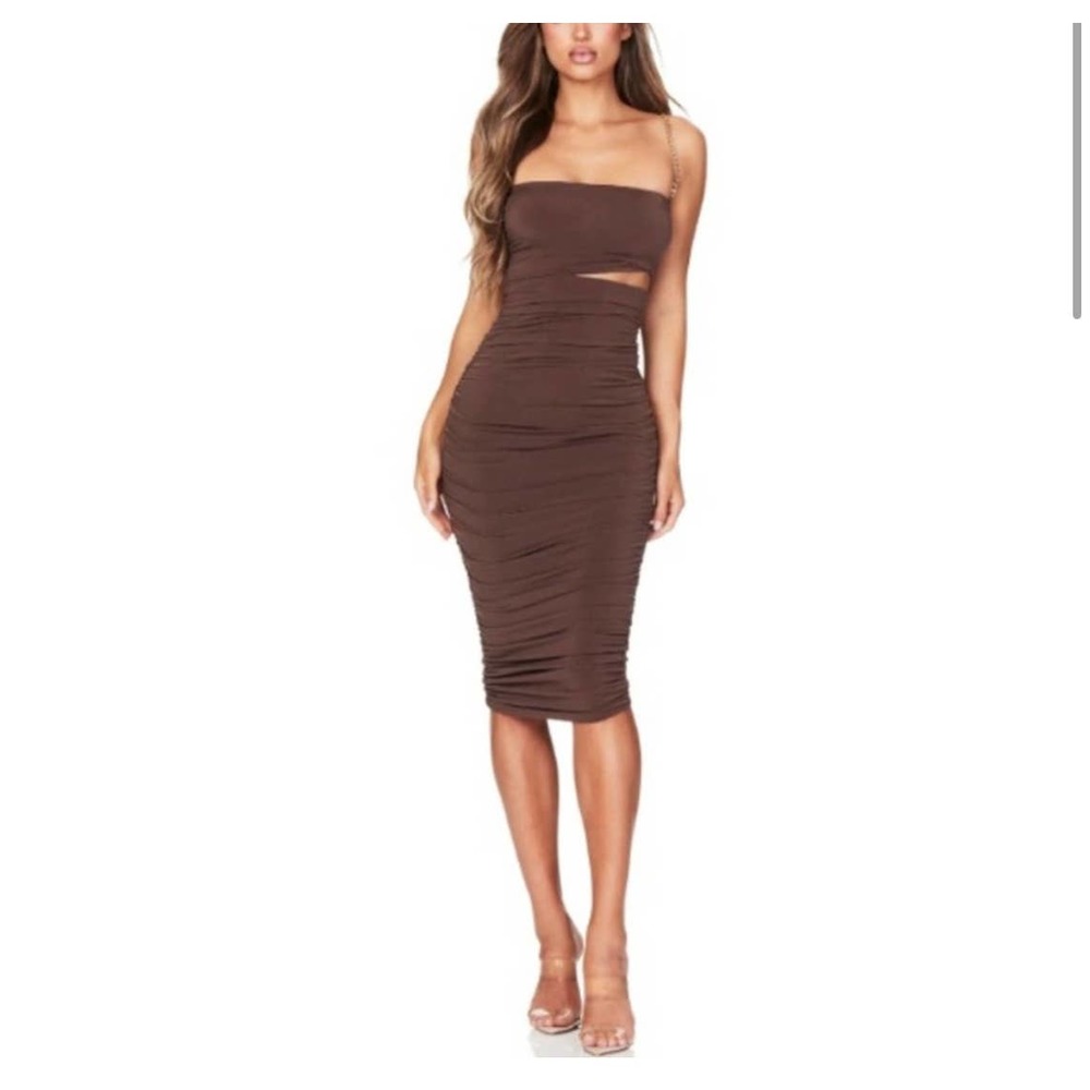Nookie Tia Midi Dress with Chain Straps in Mocha Brown Size M